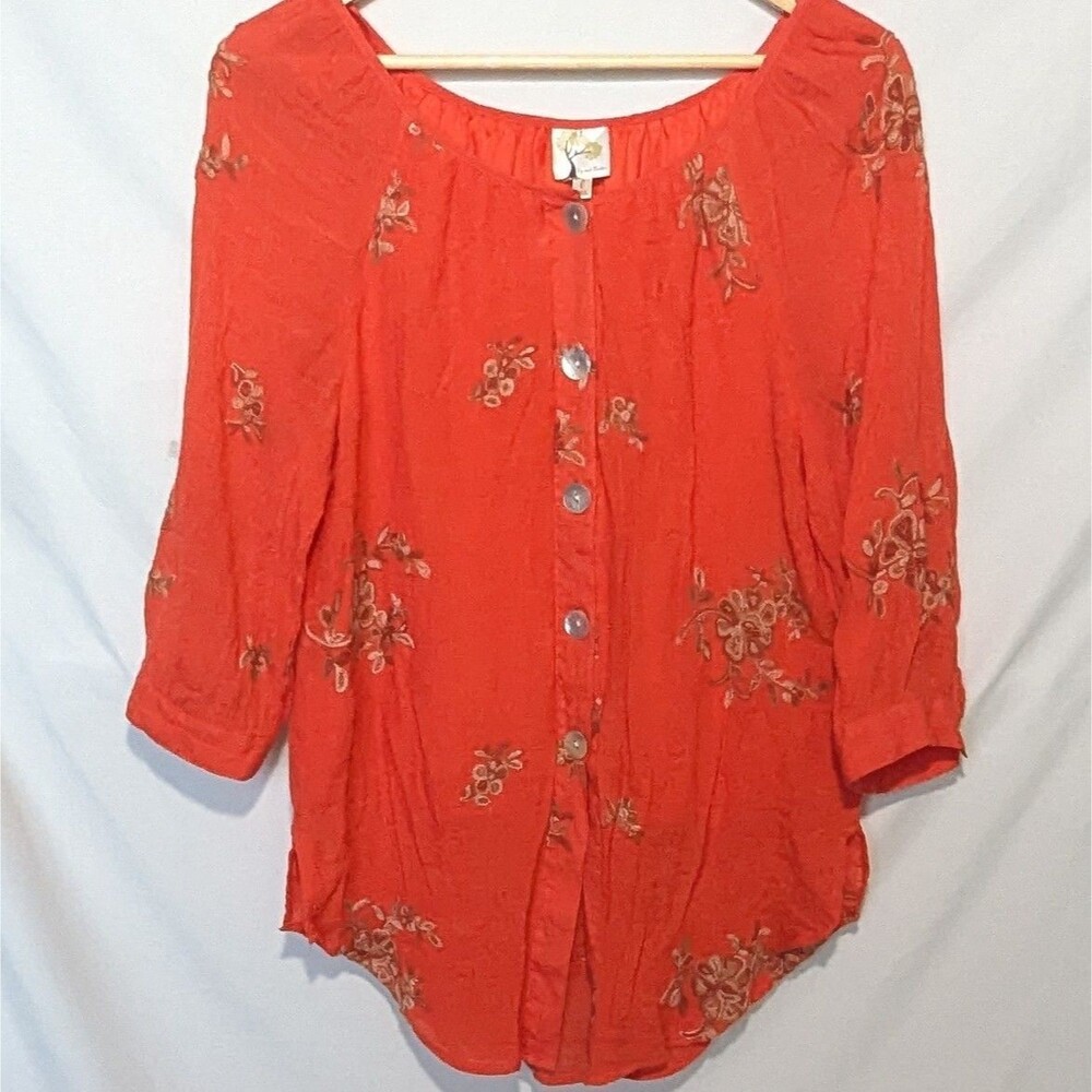 Anthropologie Fig & Flower Woman’s L Blouse Top Embroidered Floral Cottagecore